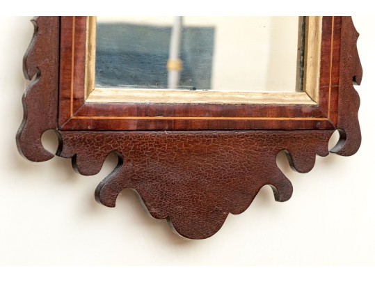 Antique Chippendale Style Looking Glass With Satinwood Inlay, 19th Century