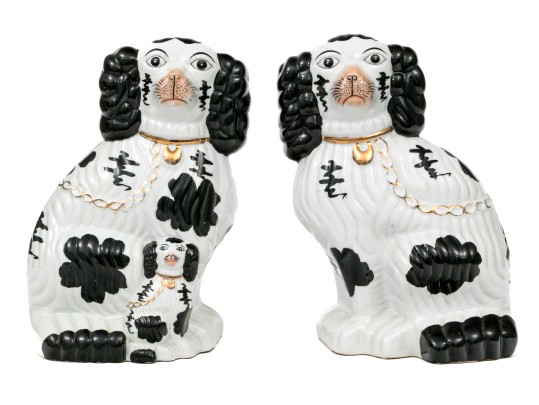 Pair Of English Staffordshire Painted Ceramic Spaniels