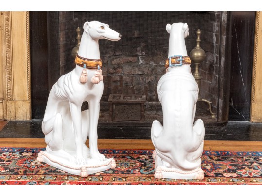 Pair Of Vintage Italian Hand-Painted Life Size Ceramic Whippet Dogs
