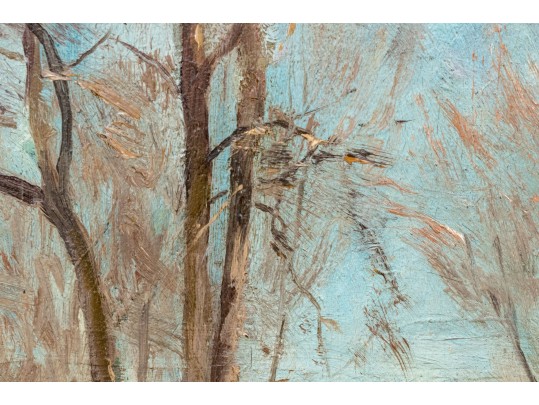 Robert Vonnoh (American, 1858-1933) Oil On Board, Landscape With Trees And Cottages