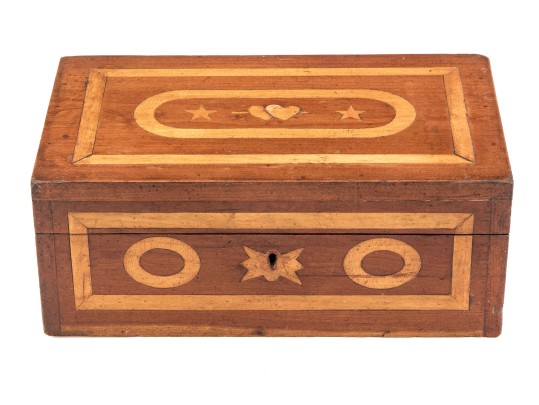 Pennsylvania Dutch Inlaid Cherry Sewing Box, 1st Half 19th Century
