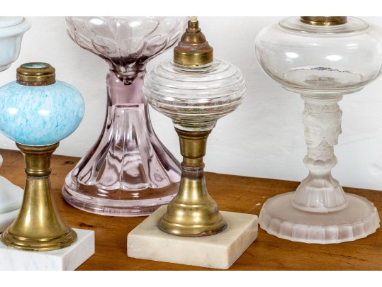 Assorted Collection Of Antique Oil Lamp Fonts