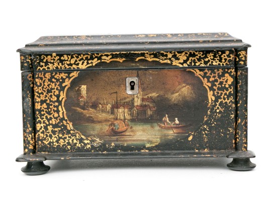 English Papier Mache Lacquered Tea Caddy, Ca. 1840-60