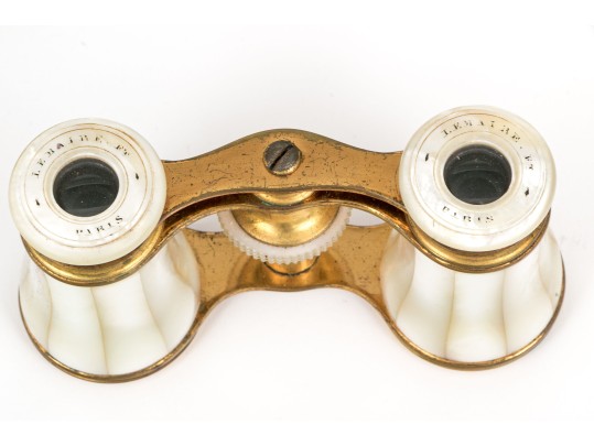 French LeMaire Mother Of Pearl And Brass Opera Glasses, With Leather Case