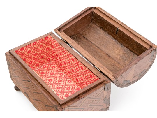 Vintage Italian Marquetry Inlaid Specmin Wood Footed Jewelry Casket