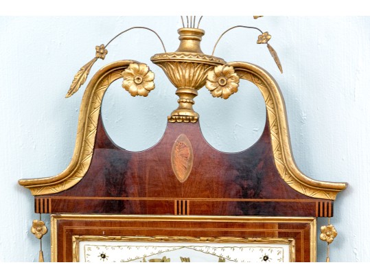 Gorgeous American Federal Looking Glass With Eglomise Panel, Ca. 1800-1820