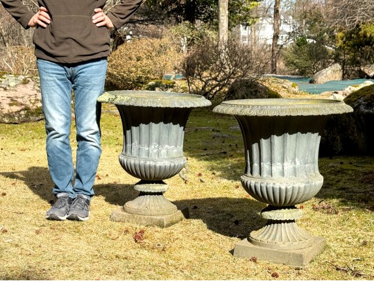 Large Pair Of Cast Metal Neoclassical Style Garden Urns