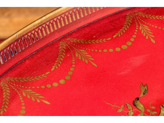 Vintage Hand Painted French Chinoiserie Tole Tray Top Table