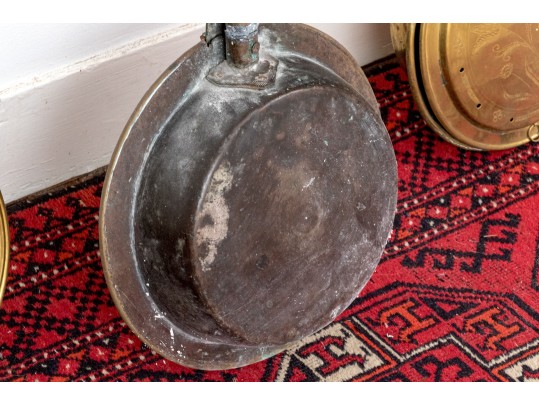 Three Antique Brass And Wood Bed Warmers