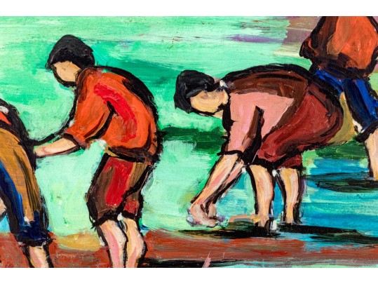Maxim Bugzester (Polish-American, 1908-1978) Oil On Board, Wading Group