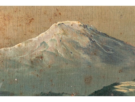Antique American School Oil On Board, Mountain Landscape