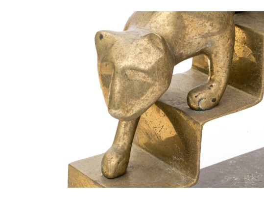 Vintage Dolbi Cashier Brass Sculpture Of A Panther On Stairs