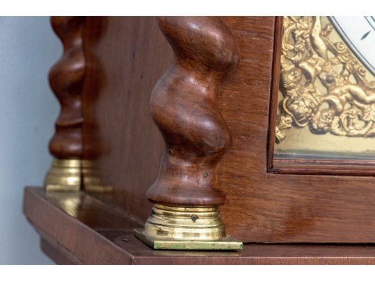 Antique Continental Walnut Tall Case Barley Twist Clock, First Half 19th Century