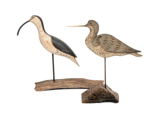 Two Carved And Hand-painted And Carved Shore Birds