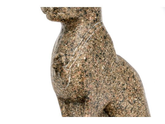 Decorative Composite Faux Granite Carved Cat On Plinth