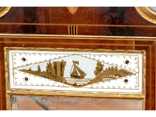 Gorgeous American Federal Looking Glass With Eglomise Panel, Ca. 1800-1820