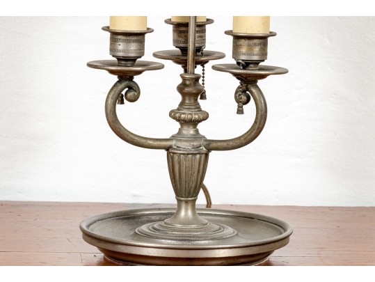 A Good Full Size Pair Of Antique Three Light Electrified Bouillotte Laps