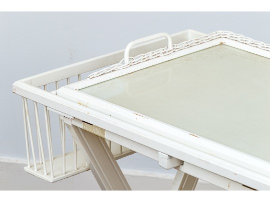 Vintage Painted Luggage Rack And Folding Tray Top Table