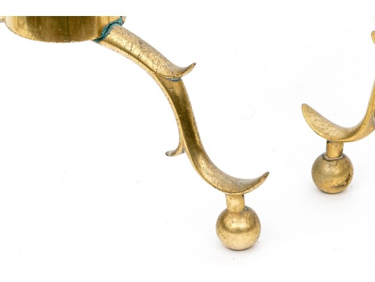Pair Of American Federal Brass Double Lemon Form Andirons, Ca. 1790-1810