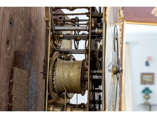 Antique Continental Walnut Tall Case Barley Twist Clock, First Half 19th Century