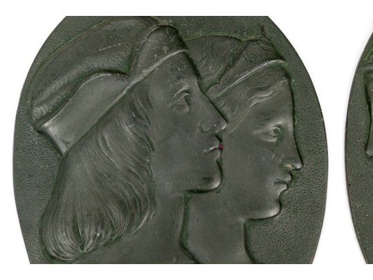 Pair Of Antique Cast Bronze Italian Cameo Plaques