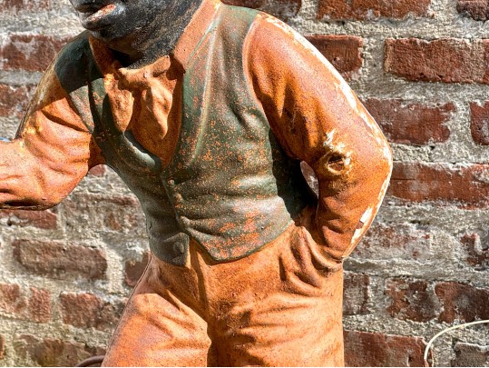 Antique Cast Iron Garden Jockey On Green Plinth