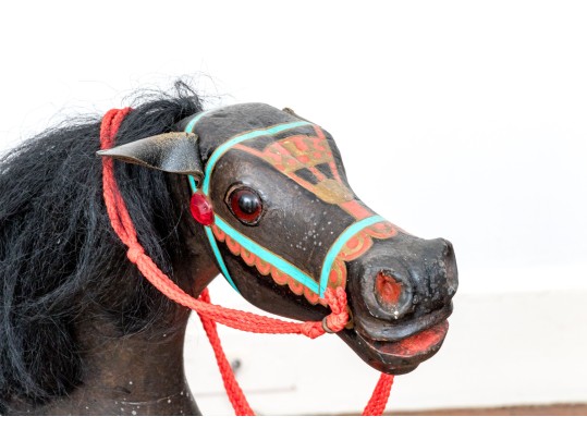 Antique American Wood Children's Hobby Horse On Stand