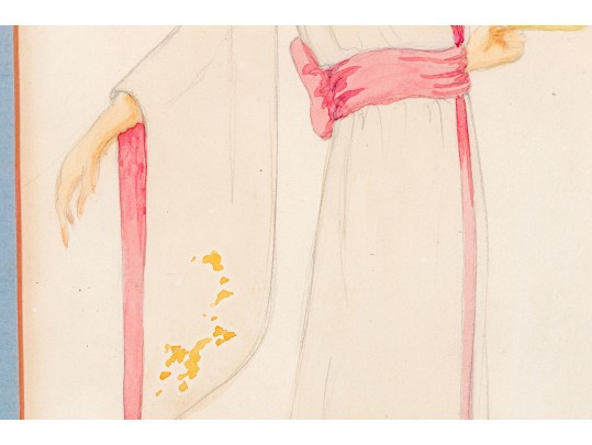 Mixed Media Work On Paper, Woman In Robe With Chamberstick, 1920