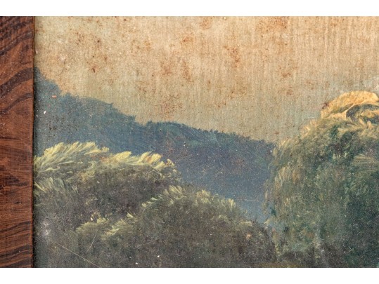 Antique American School Oil On Board, Mountain Landscape