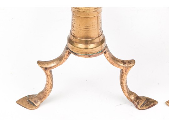 A Fine And Unusual Pair Of American Federal Brass And Iron Andirons, Ca. 1790-1810