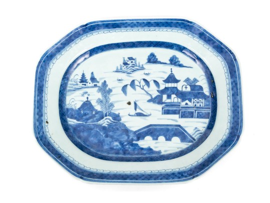 19th C. Chinese Blue And White Canton Pattern Porcelain Platter