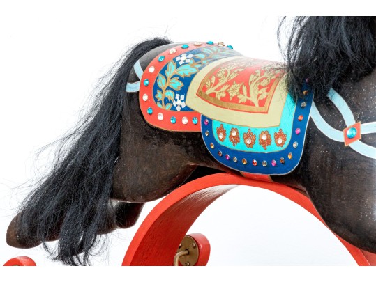 Antique American Wood Children's Hobby Horse On Stand