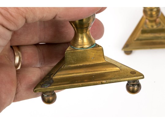 Collection Of Nine Antique Brass And Pewter Candlesticks