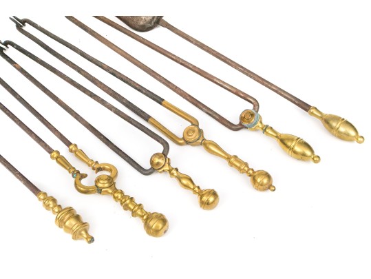 A Good Collection Of Six Fine Fireplace Tools: Double Lemon, Cannonball