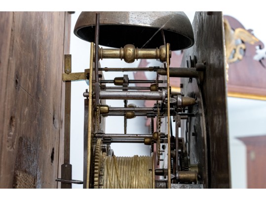 Antique Continental Walnut Tall Case Barley Twist Clock, First Half 19th Century
