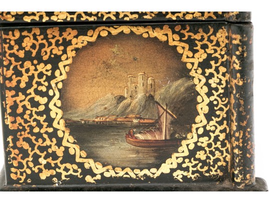 English Papier Mache Lacquered Tea Caddy, Ca. 1840-60