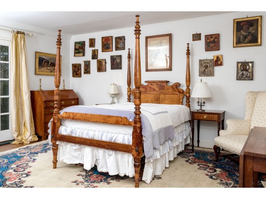 American Sheridan Full Size Figured Maple Poster Bed Frame, Ca. 1830-50