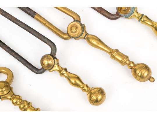 A Good Collection Of Six Fine Fireplace Tools: Double Lemon, Cannonball