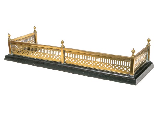 Handsome Antique Iron And Brass Fireplace Fender, Ca. 1860-80