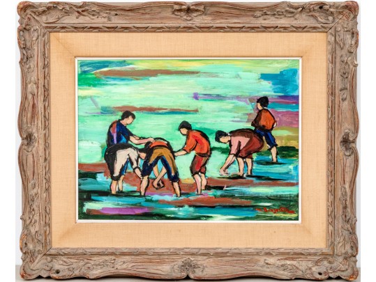 Maxim Bugzester (Polish-American, 1908-1978) Oil On Board, Wading Group