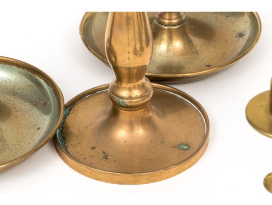 Collection Of Nine Antique Brass And Pewter Candlesticks