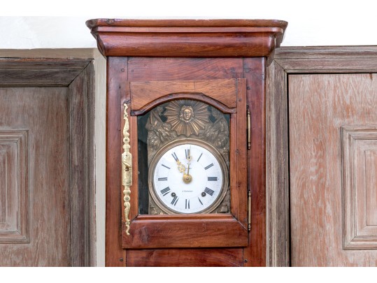 Antique French Dark Stained Fruitwood Tall Case Clock, 19th Century