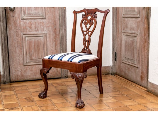 Antique Chippendale Style Mahogany Carved Side Chair, Late Victorian