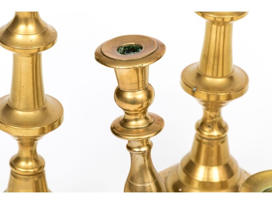 Group Of Six Antique Brass Candlesticks