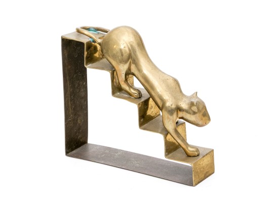 Vintage Dolbi Cashier Brass Sculpture Of A Panther On Stairs