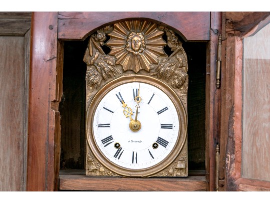Antique French Dark Stained Fruitwood Tall Case Clock, 19th Century