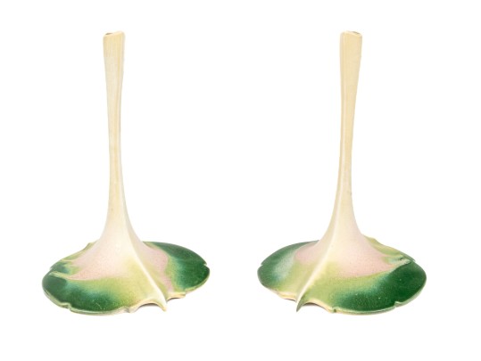 Pair Of Newman Ceramics Works Painted Ceramic Bud Vases