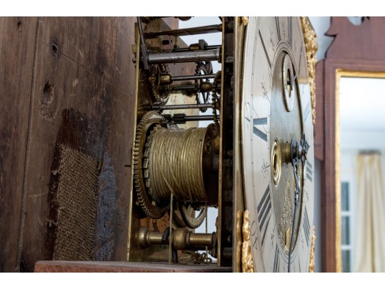 Antique Continental Walnut Tall Case Barley Twist Clock, First Half 19th Century