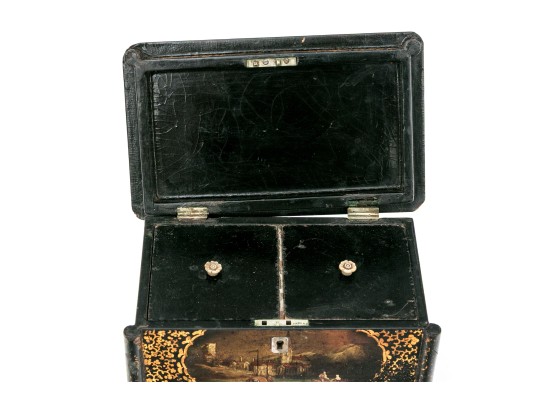 English Papier Mache Lacquered Tea Caddy, Ca. 1840-60