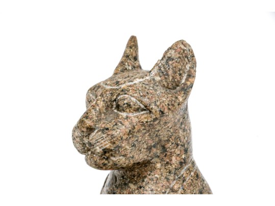 Decorative Composite Faux Granite Carved Cat On Plinth